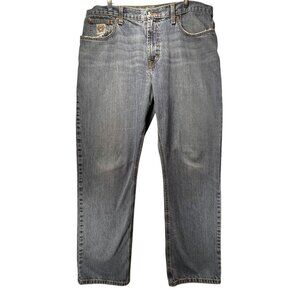 Cinch Up Distressed Denim Jeans White Logo Patch Distressed 40x34 Cowboy